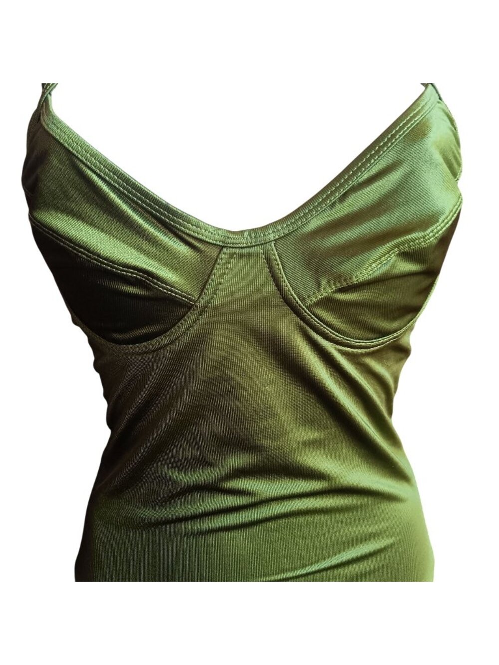 One-Piece Swimsuit 8 Avg Vtg Shape Fx Olive Green Shaping Adjustable Straps Bra